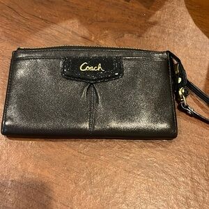 Authentic Black Leather Coach Wristlet Wallet!